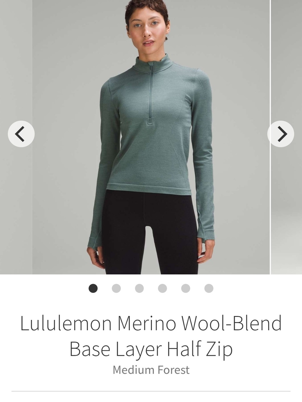 Lululemon Merino Wool-Blend Base Layer Half ZipMedium Forest sz. 6
